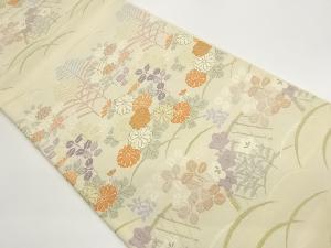 秋草に光悦垣模様織出し袋帯